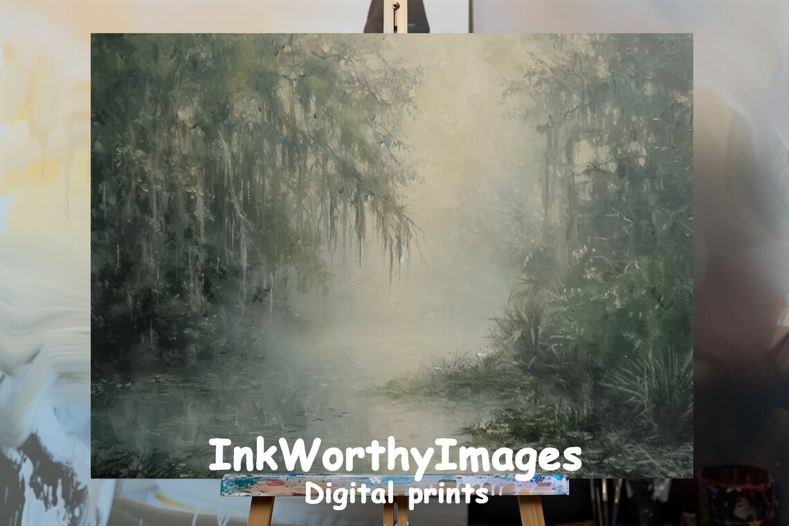 Mystical Foggy Swamp, Enchanted Marshland Art Print