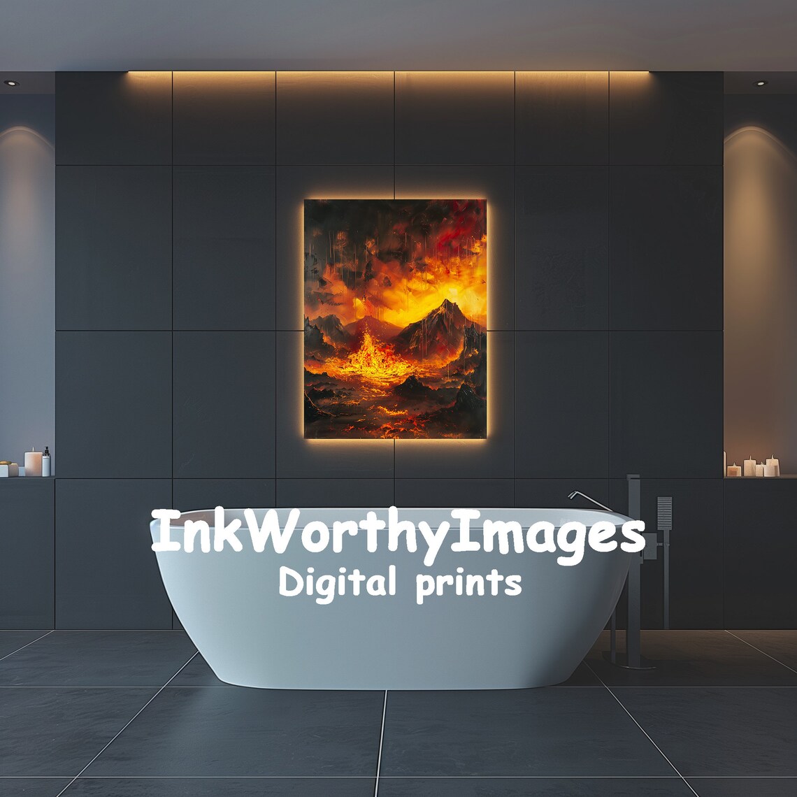Volcanic Eruption Abstract Art, Fiery Landscape - Image 6