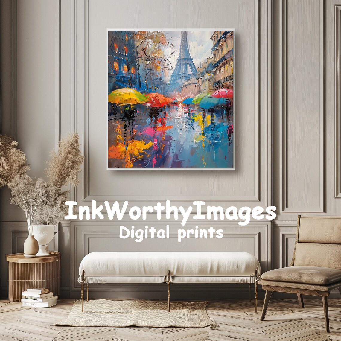 Paris Rainy Day Umbrella Painting, Cityscape - Image 4