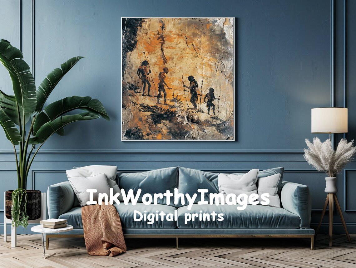 Ancient Cave Painting, Prehistoric Human Figures Art Print - Image 2