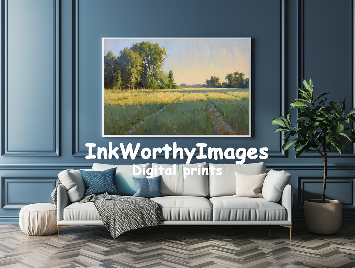 Sunlit Meadow Morning, Impressionist Countryside Landscape - Image 4