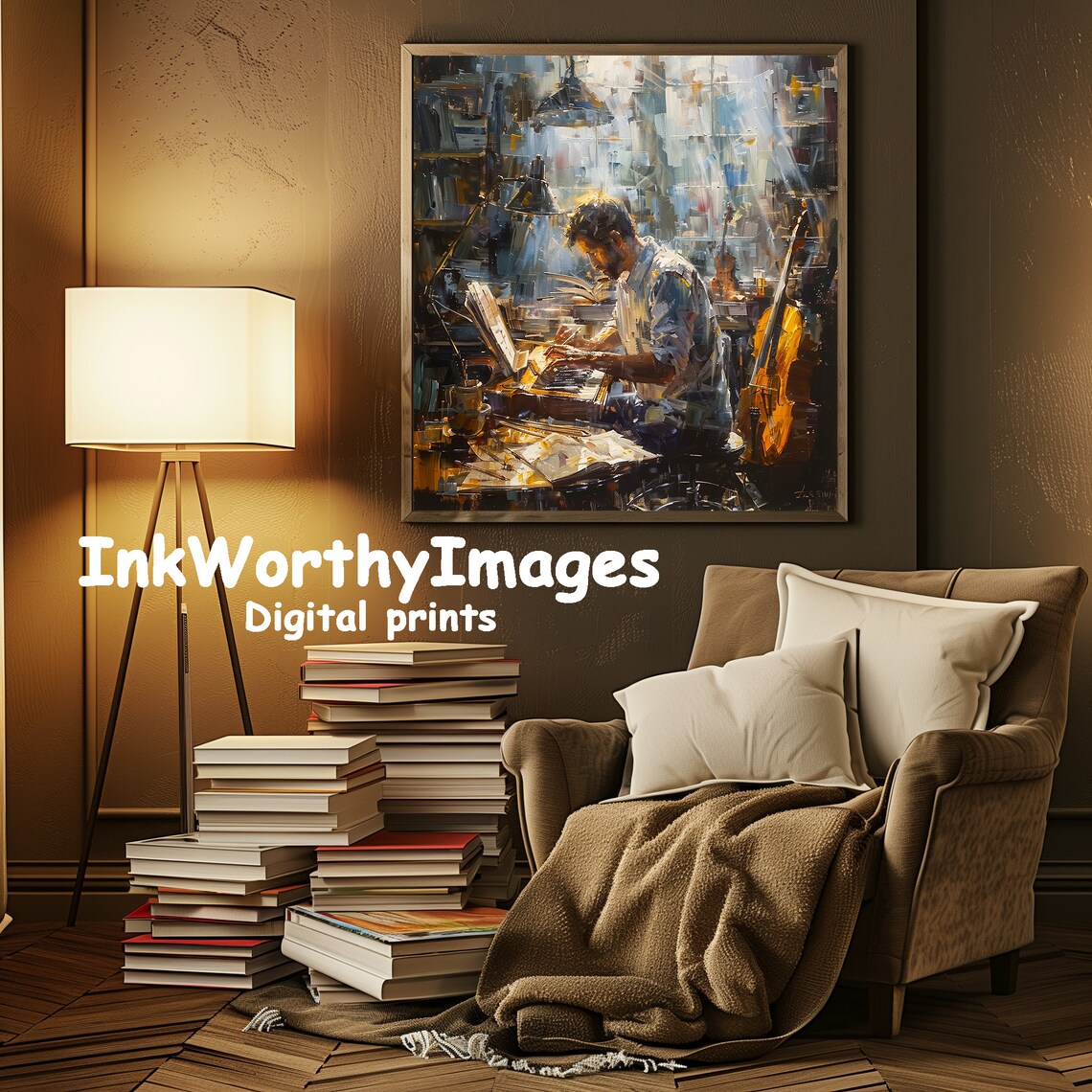 Musician At Work Piano Art, Vintage Musician Scene - Image 4