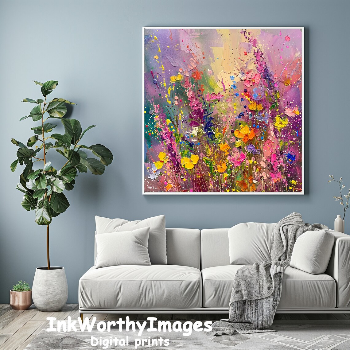 Flower Meadow Impressionistic Floral Artwork, Nature Decor - Image 4