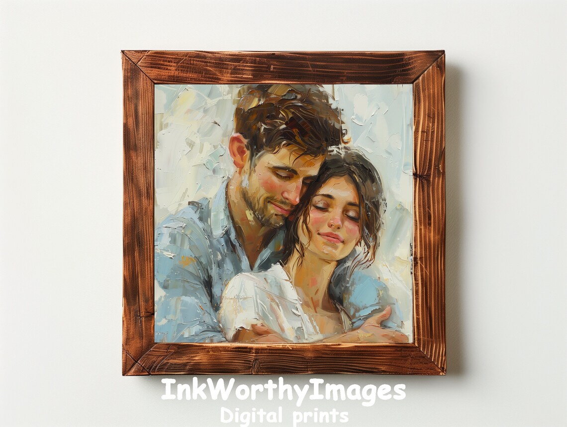 Romantic Couple Embrace, Intimate Portrait Art - Image 3