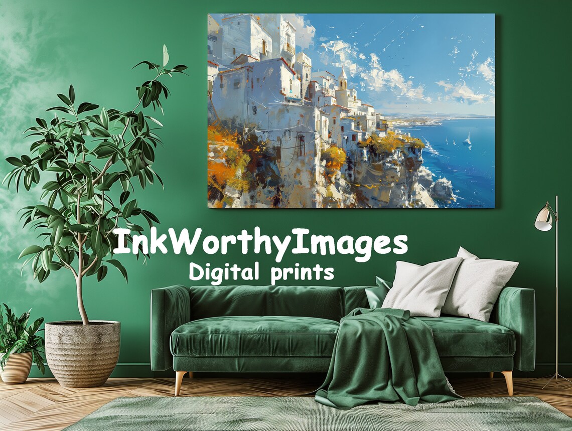 Mediterranean Cliffside Village Travel Decor, Scenic Art Print - Image 3