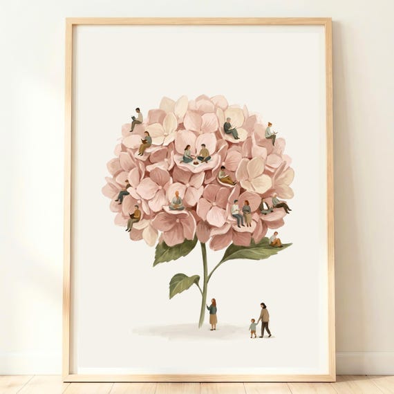 Hydrangea Wall Art Pink Flower Print Cottagecore Gardener Gift Botanical Decor