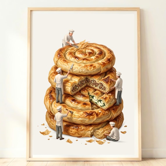 Giant Borek Spiral Pastry Tiny Chefs Turkish Balkan Food Art Poster