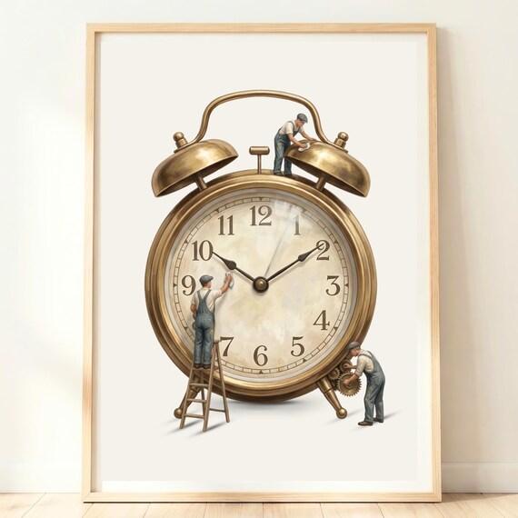 Clock Wall Art Office Decor Beside Table Poster Vintage Timepiece Artwork