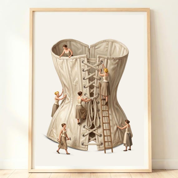 Whimsical Corset Art Coquette Room Decor Vintage Fashion Print Feminine Dressing Artwork Bridal Boutique