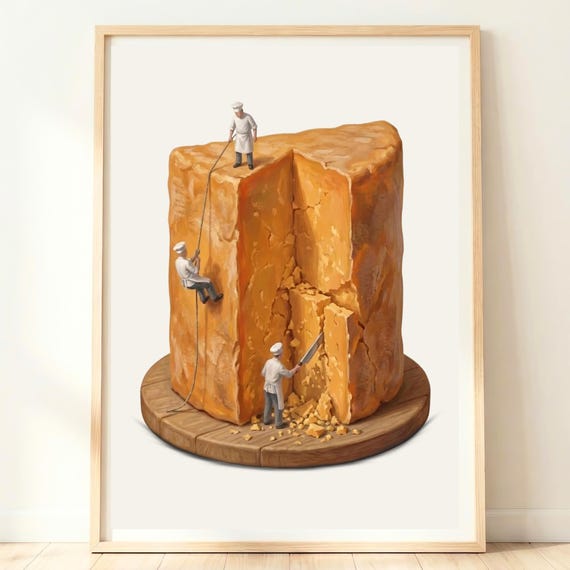 Cheddar Cheese Block Wall Art Rustic Print British Food Decor Lover Gift Kitchen Artwork
