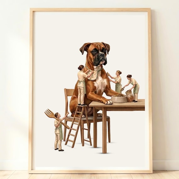 Boxer Dog Wall Art Kitchen Gifts Eating Print Poster