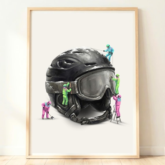Surreal Ski Art, Whimsical Lodge Decor Poster