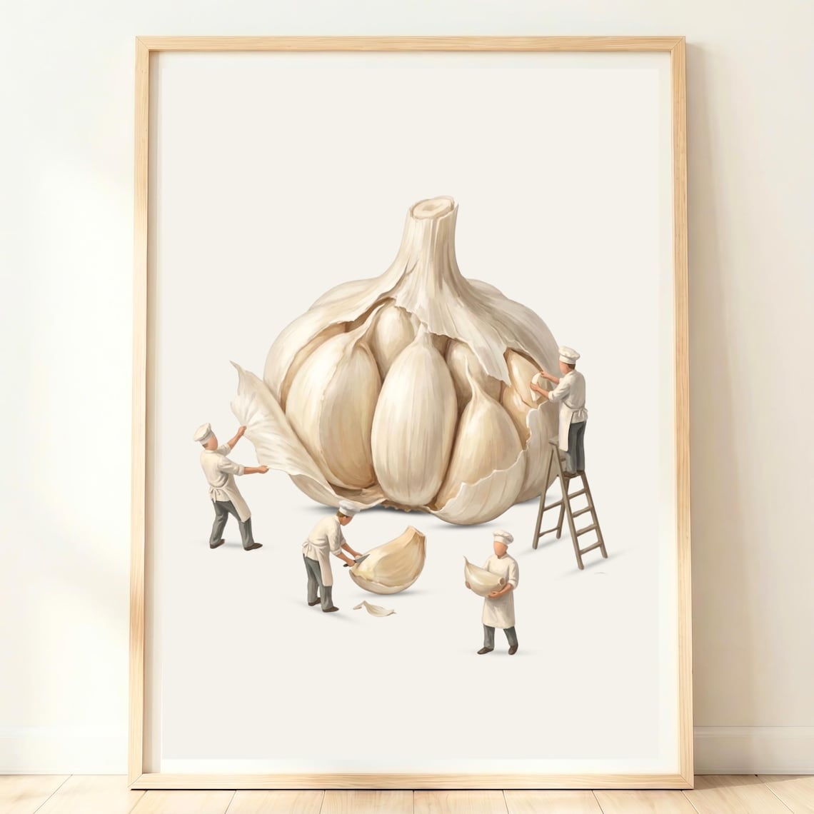 Garlic Art Print, Rustic Chef Kitchen Decor