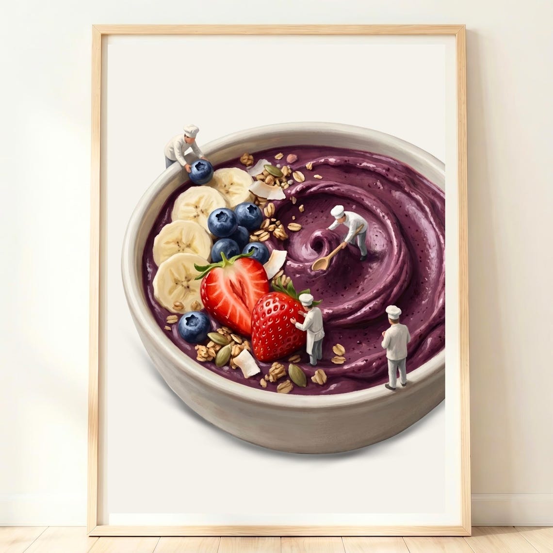 Tiny Chefs Preparing a Giant Berry Acai Smoothie Bowl Poster