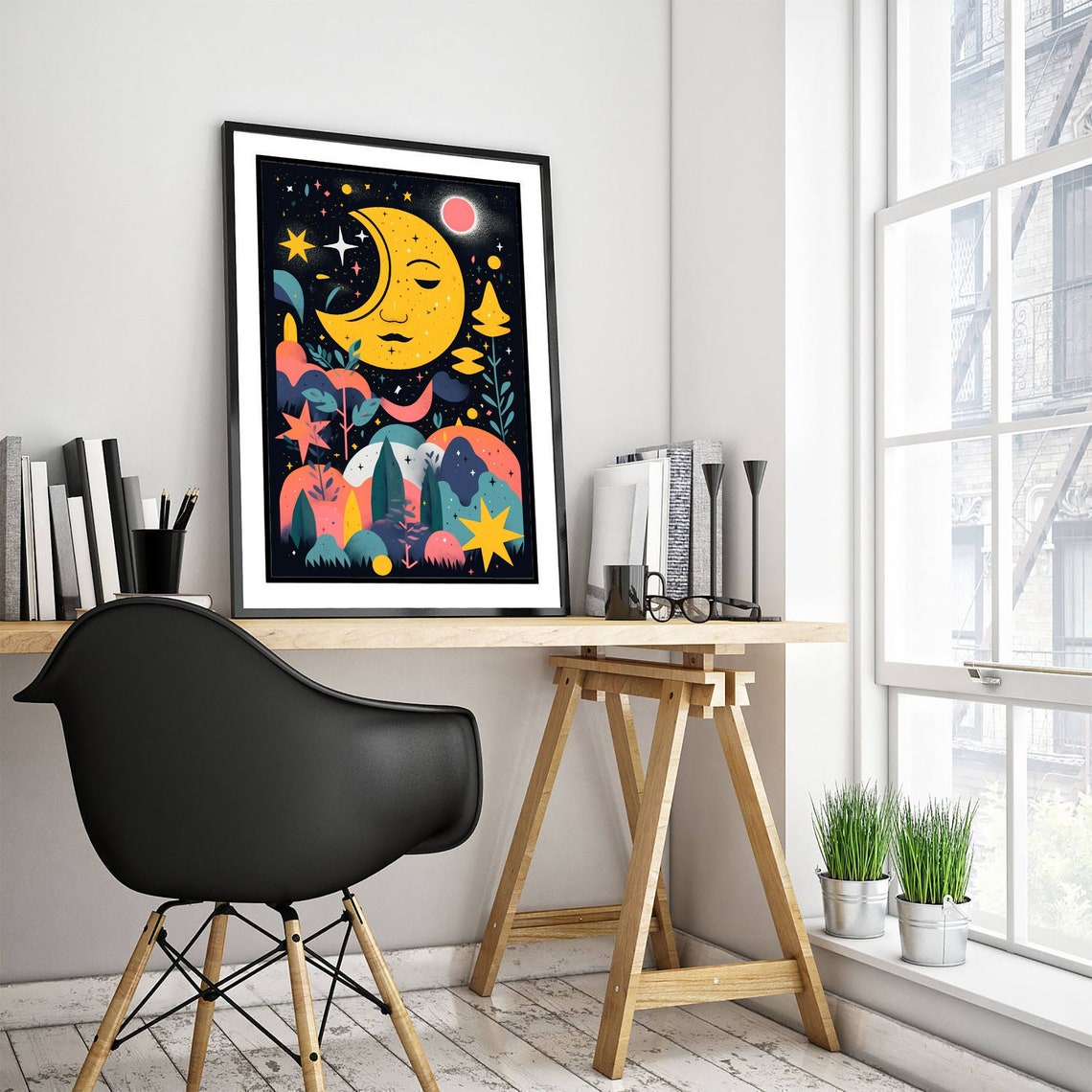 Nursery Holotone Moon And Stars 3 Art Print Poster Painting Museum Quality Giclee Home Wall Dcor - Image 3