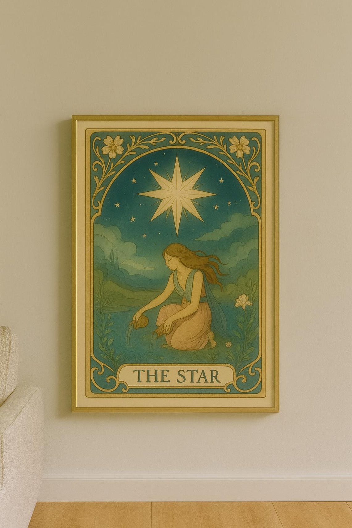The Star Tarot Card Art Nouveau Gold Celestial Mystical Wall Poster