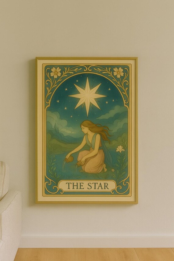 The Star Tarot Card Art Nouveau Gold Celestial Mystical Wall Poster