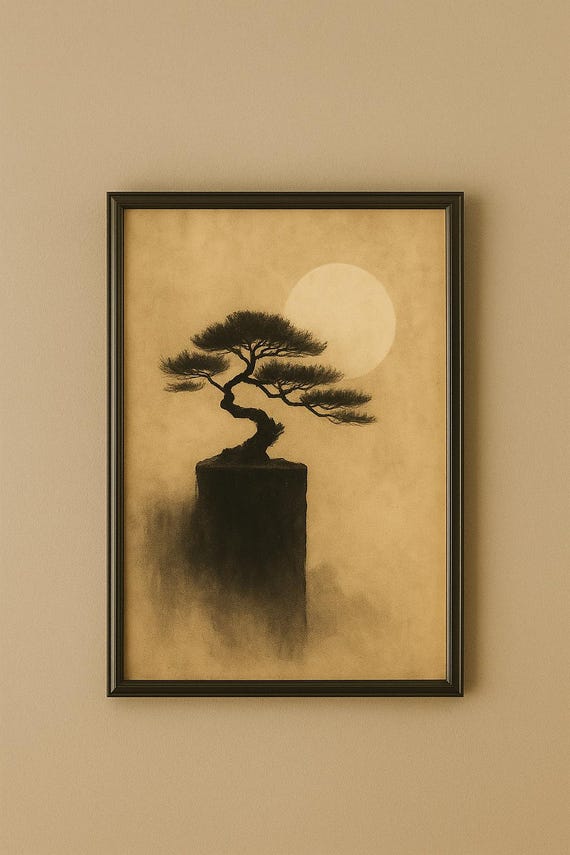 Zen Bonsai Tree Print Minimalist Japanese Ink Painting