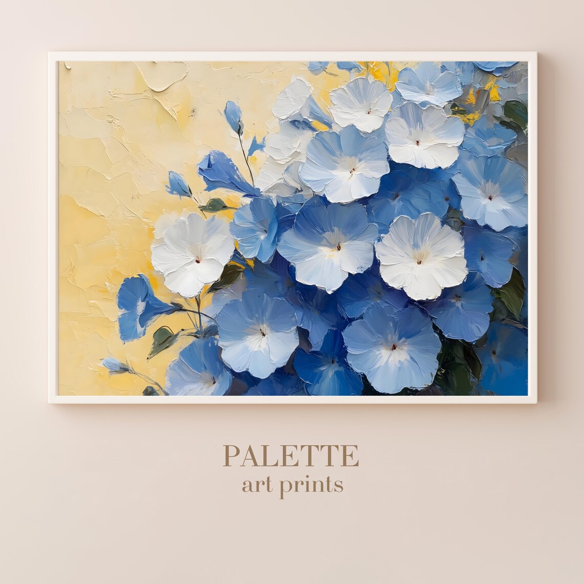 Blue White Blossom Bouquet Golden Background Impasto Floral Poster