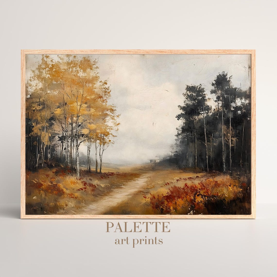 Golden Autumn Pathway Through Birch Trees Fall Colors Poster