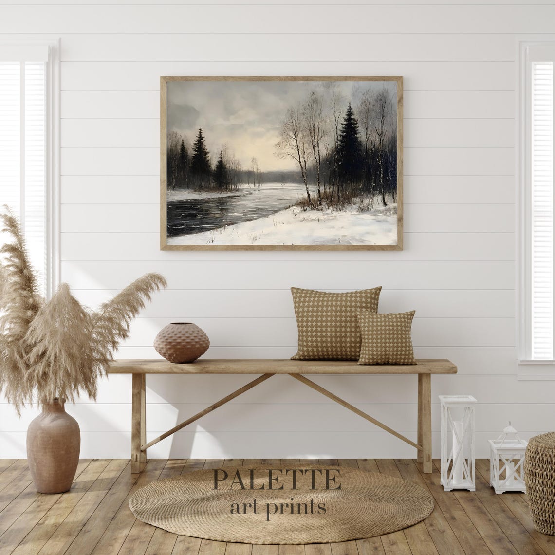 Peaceful Winter Lake Snowy Forest Shoreline Landscape Poster - Image 2