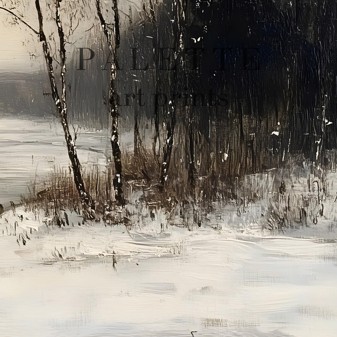 Peaceful Winter Lake Snowy Forest Shoreline Landscape Poster - Image 3