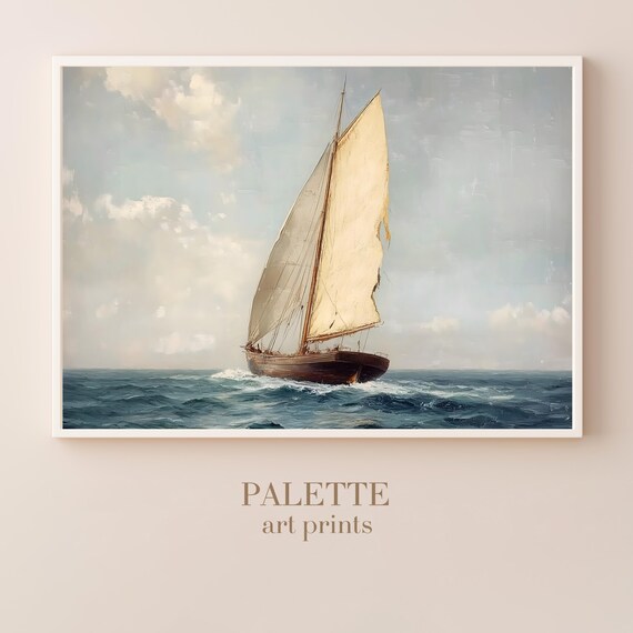 Vintage Sailing Ship Full Sails Ocean Oil Painting Nautical Wall Poster