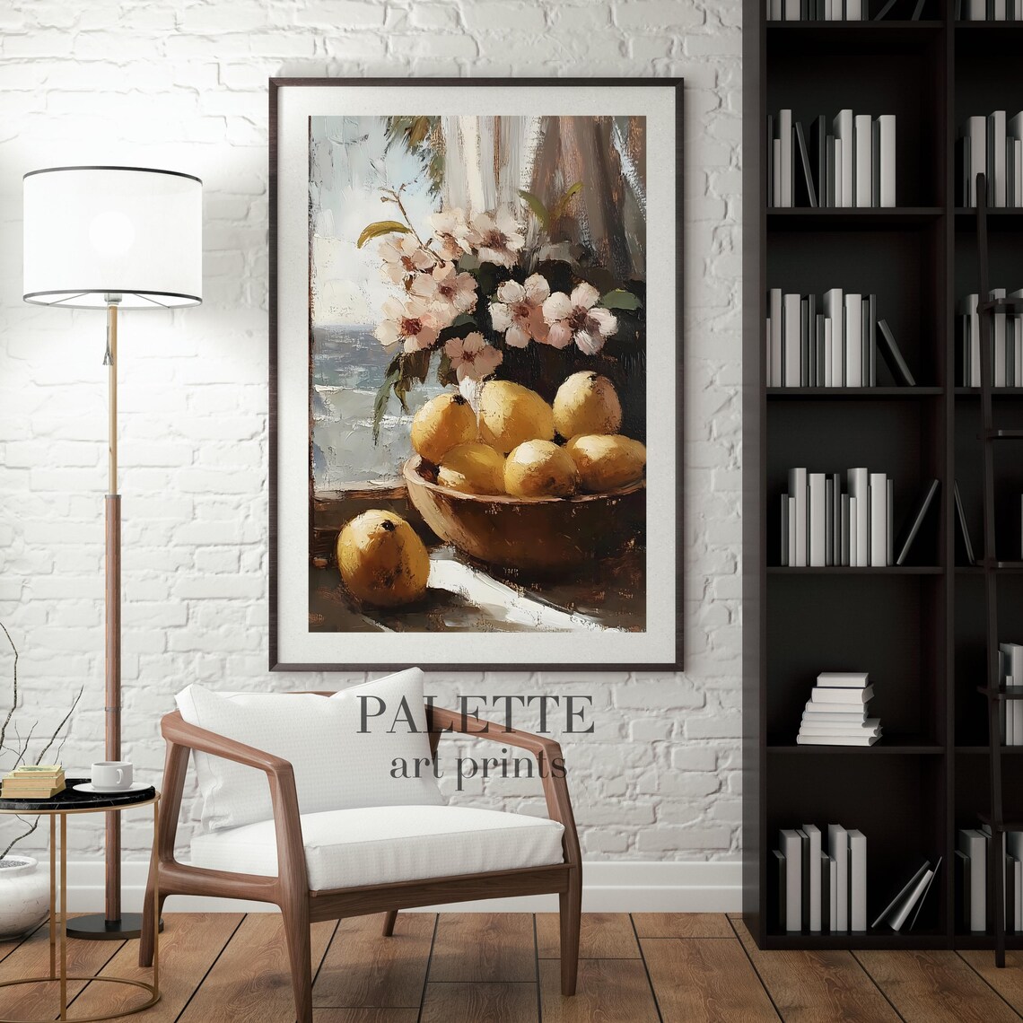 Lemon Bowl Window Blossom Vintage Citrus Still Life Art Print - Image 3