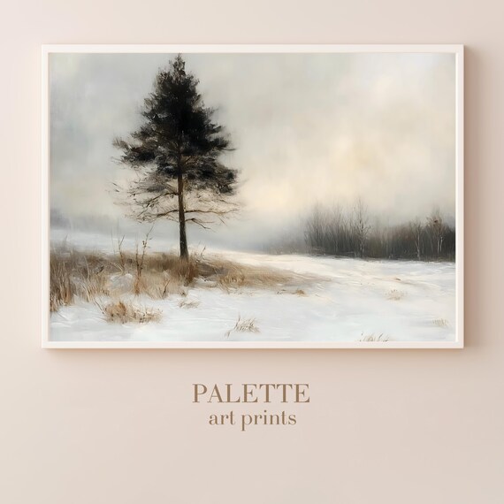 Lone Pine Tree in Winter Snow Minimalist Tranquil Scenery Poster