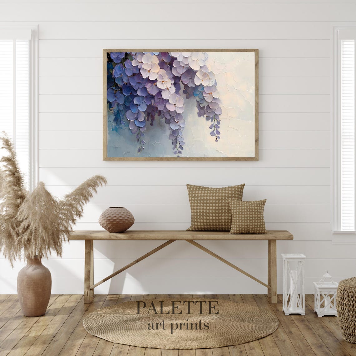 Cascading Wisteria Blossom Impasto Purple Floral Garden Print - Image 3