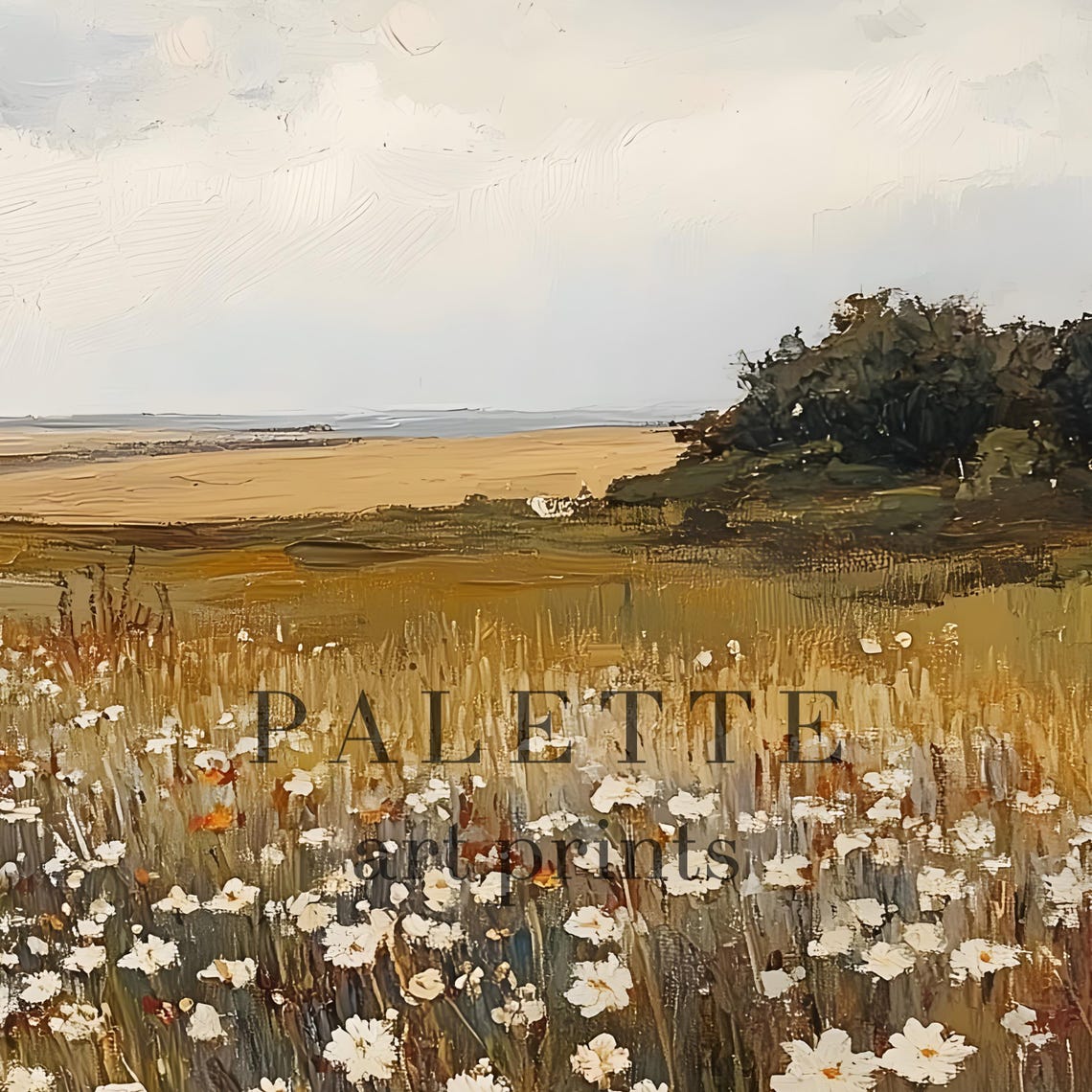 Summer Daisy Field Stretching Toward Golden Distant Hills Poster - Image 2