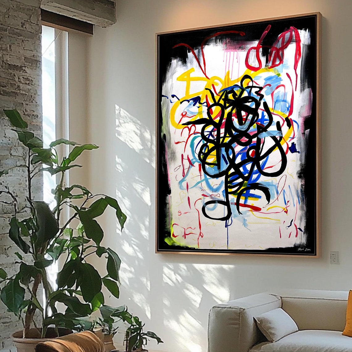 Black Border Graffiti Scribble Vertical Abstract Artwork Poster