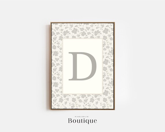 Elegant Floral Monogram Letter D Print New Baby Gift Design Initial Decor Nursery Art No485