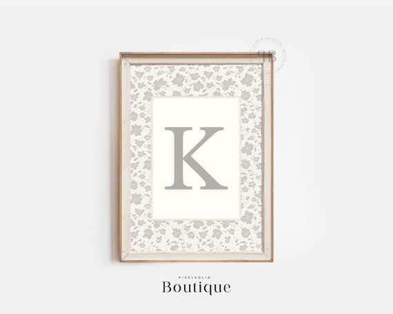 Elegant Floral Monogram Letter K Print New Baby Gift Design Initial Decor Nursery Art No492