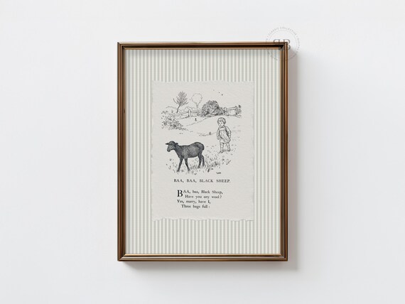 Baa Baa Black Sheep Classic Nursery Rhyme Striped Kids Art Print