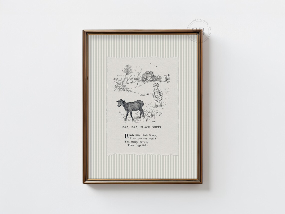 Baa Baa Black Sheep Classic Nursery Rhyme Striped Kids Art Print