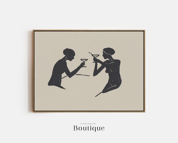Neutral Elegant Minimalist Art Print Bar Cart Wall Decor Modern Unique Black And White Cheers Illustration No431