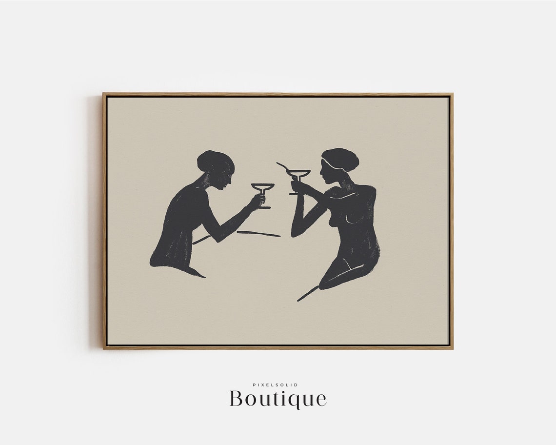 Black And White Cheers Silhouette Art Poster Minimalist Cocktail Toast