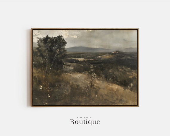 Moody English Countryside Landscape Oil Painting Farmhouse Decor Country Mountain Scenery Art No395