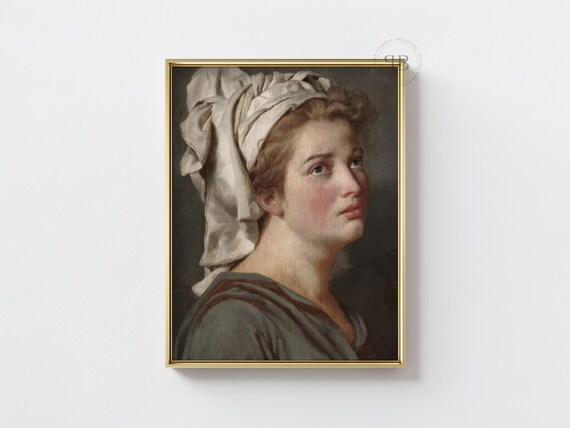 Classical Woman Portrait Antique Oil Painting with White Headscarf Poster