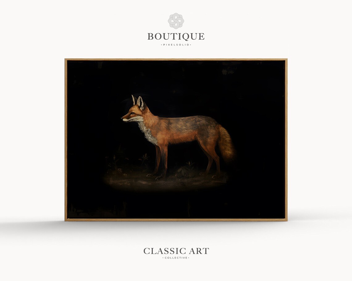 Moody Black Fox Art Calming Oil Painting Fine Soft Decor Rustic Farmhouse Background Instant No207