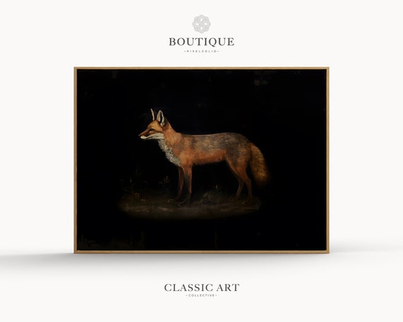 Moody Black Fox Art Calming Oil Painting Fine Soft Decor Rustic Farmhouse Background Instant No207