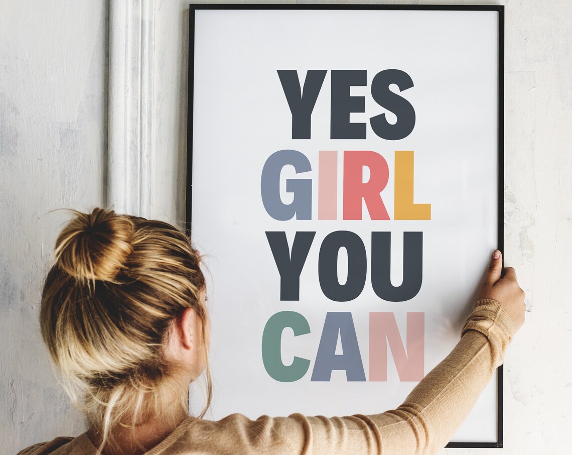 Yes Girl You Can Typography Art Print, Colorful - Image 4