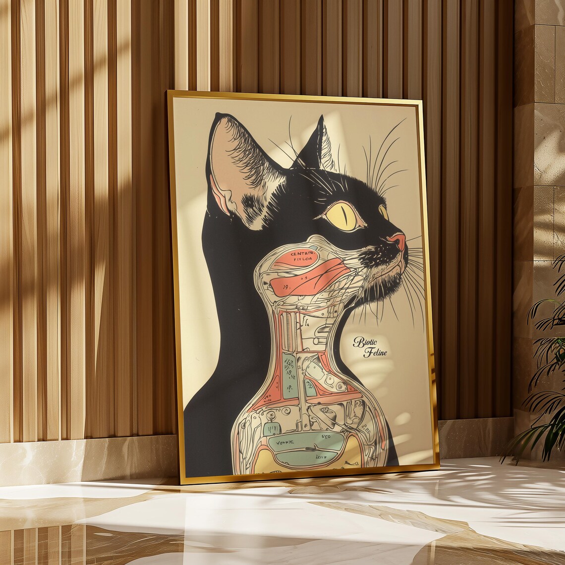Cat Anatomy Poster, Vintage Retro Minimalist Art Print - Image 2
