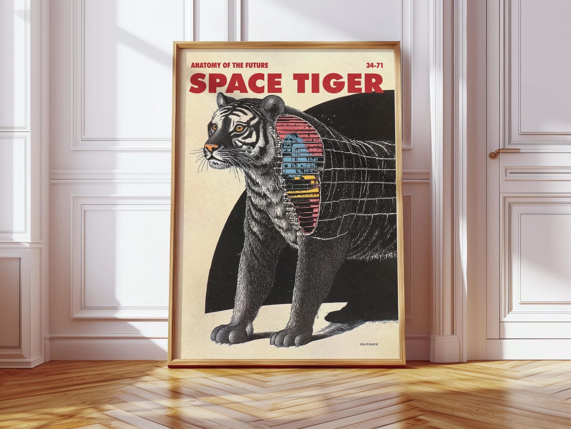 Retro Space Tiger Anatomy Art Unique Modern Sci Fi Poster For Classroom Library Bookstore Home Office Sci Fi Wall Decor - Image 2