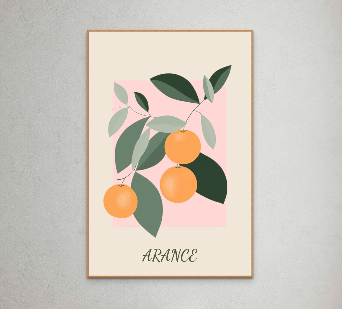 Luscious Oranges Art Poster In Pastel Hues Exquisite Wall Decor Elevate Modern Luxurious Kitchens With Vibrant Elegant Charm
