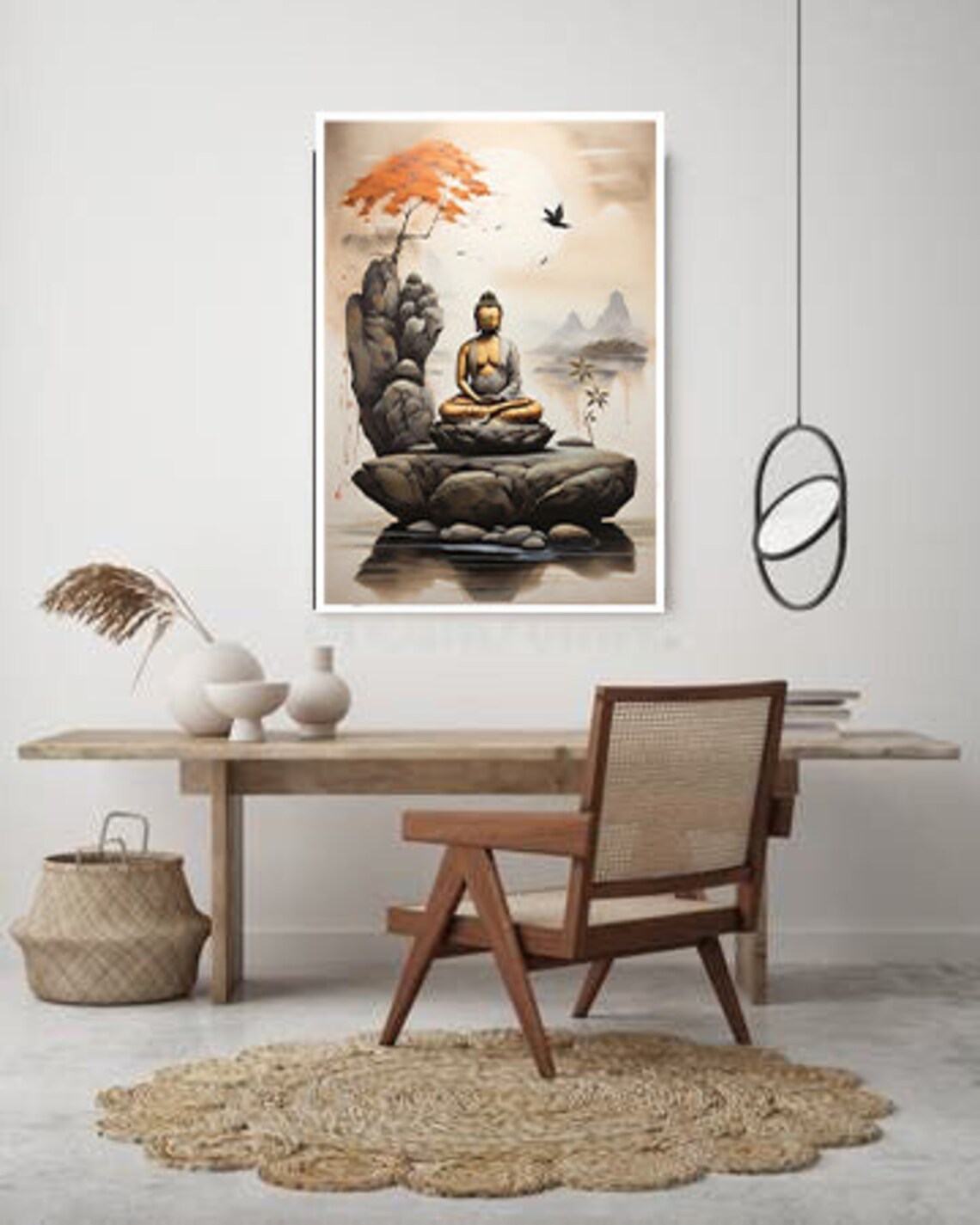 Buddha Meditating on Lotus Rock Tranquil Asian Zen Art Poster - Image 3