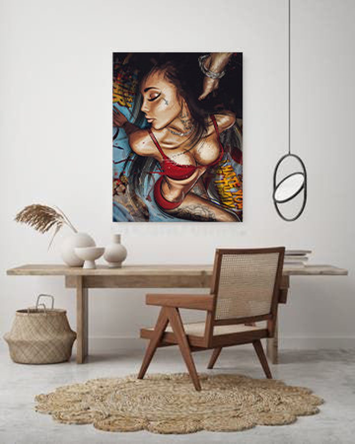 Tattooed Woman in Red Bikini Graffiti Style Bold Portrait Poster - Image 2