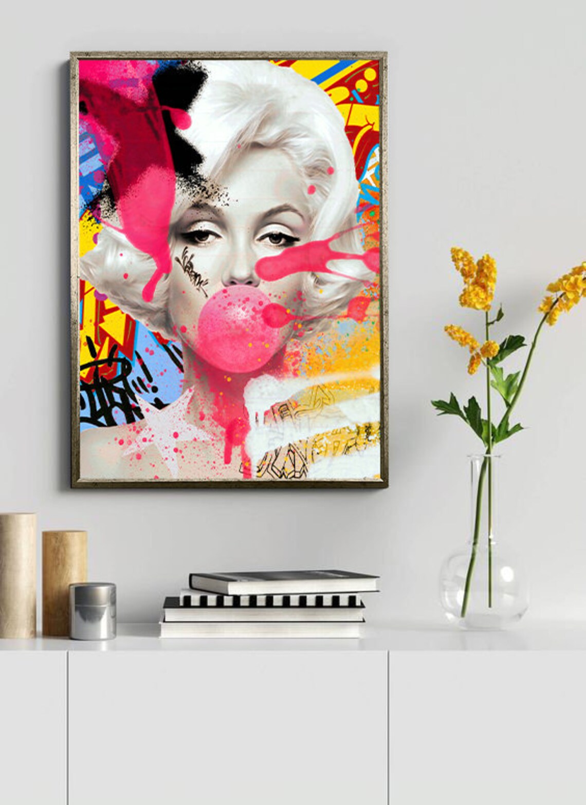 Pop Art Blonde Beauty Blowing Pink Bubblegum Colorful Icon Poster - Image 3