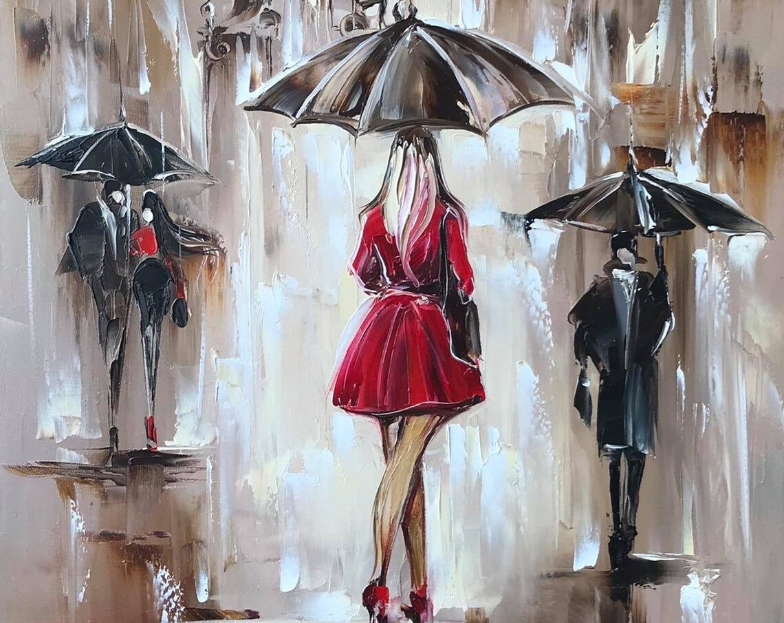 Lady in Red Abstract Rain Art, Hair Salon Wall Print - Image 3